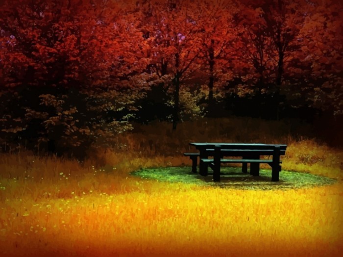 FreeVector Autumn Picnic 700x524 Лавочка осенью   Bench in autumn