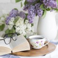 Кофе, книга, цветы и очки - Coffee, book, flowers and glasses