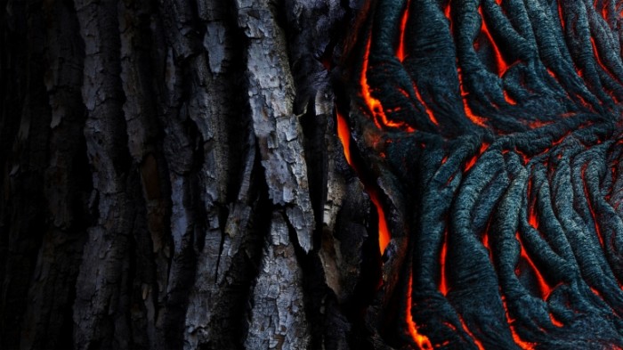  Лава, древесная кора, черный фон   Lava, bark, black background